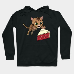 Bengal Cat excited to eat Red Velvet Cake Hoodie